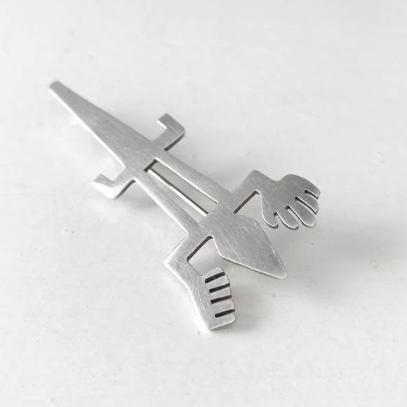 Vintage DELLAPINA Modernist Lizard Sterling Silver Brooch Pin or Pendant .925 - Picture 5 of 5